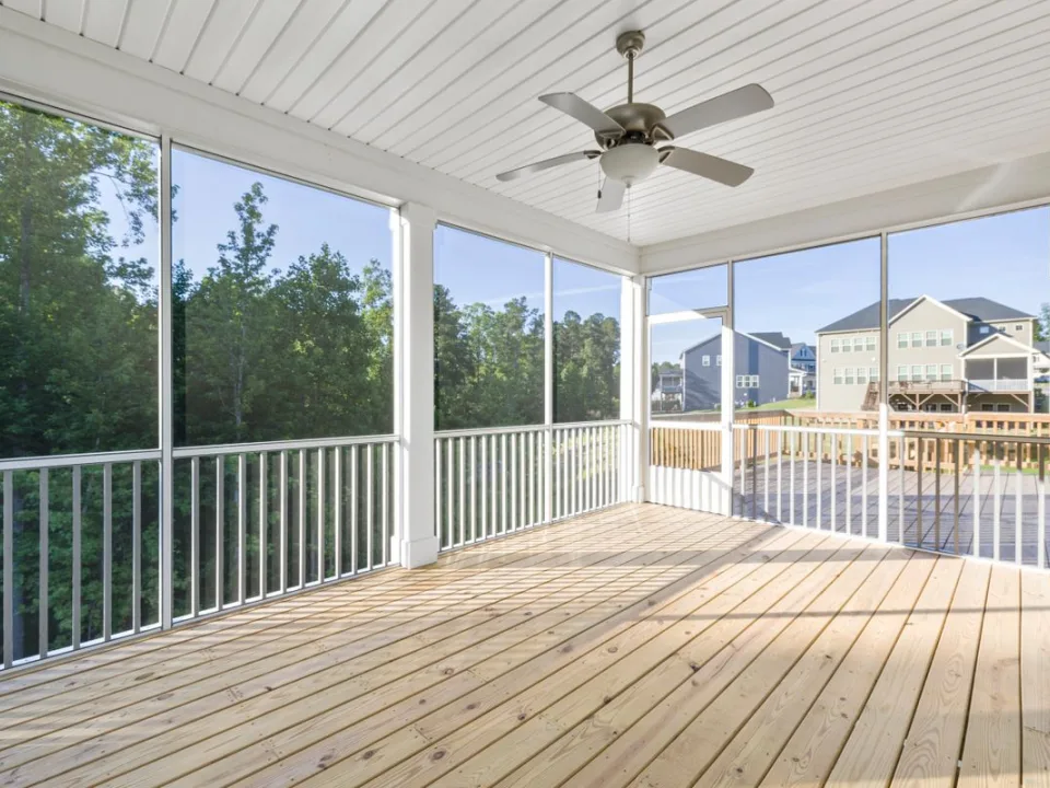 Outdoor ceiling fan on a covered patio