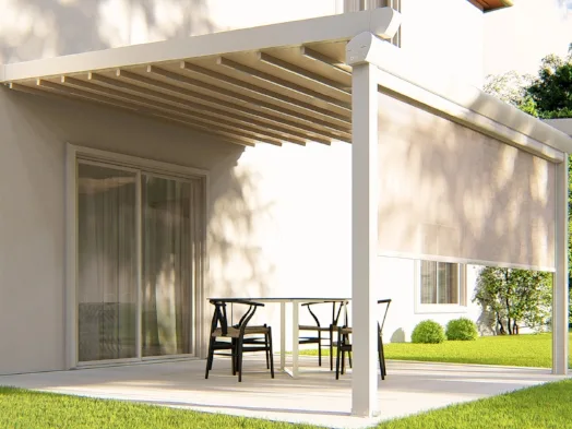 Pergola with a motorized zip screen lowered